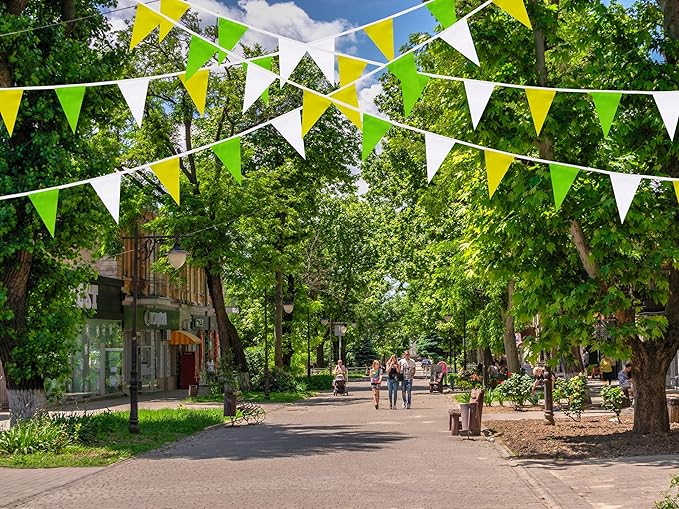 100 Feet Yellow Green & White Pennant Banner Flags String Hanging Yellow Green & White DIY Triangle Bunting Flags,Party Decorations for Grand Opening,Party Events Celebration,Kids Birthday,60 Pcs