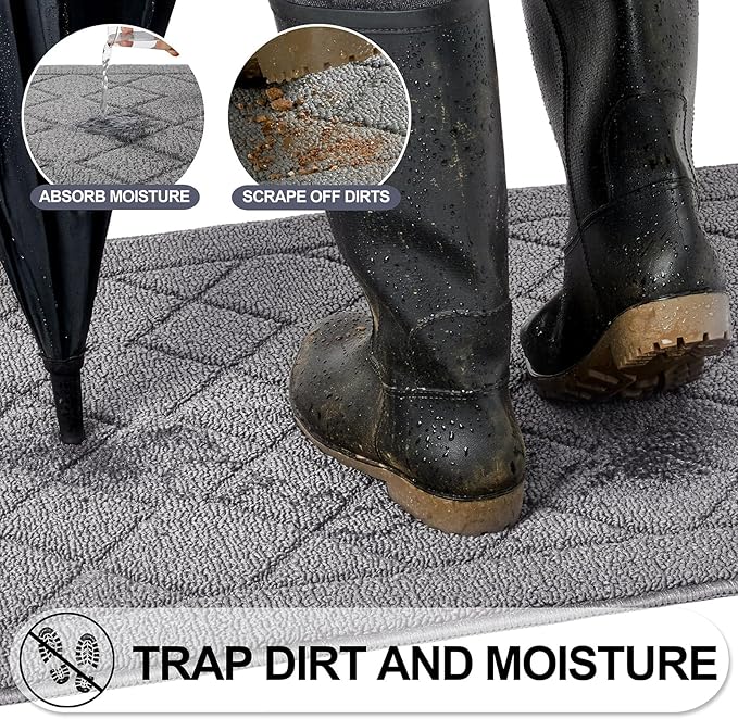 REFETONE Indoor Doormat, Front Back Door Mat 36"x60" Rubber Backing Non Slip Mats, Absorbent Washable Entrance Doormat for Entryway, Resist Dirt Low-Profile Inside Floor Mat for Muddy Shoes Light Grey