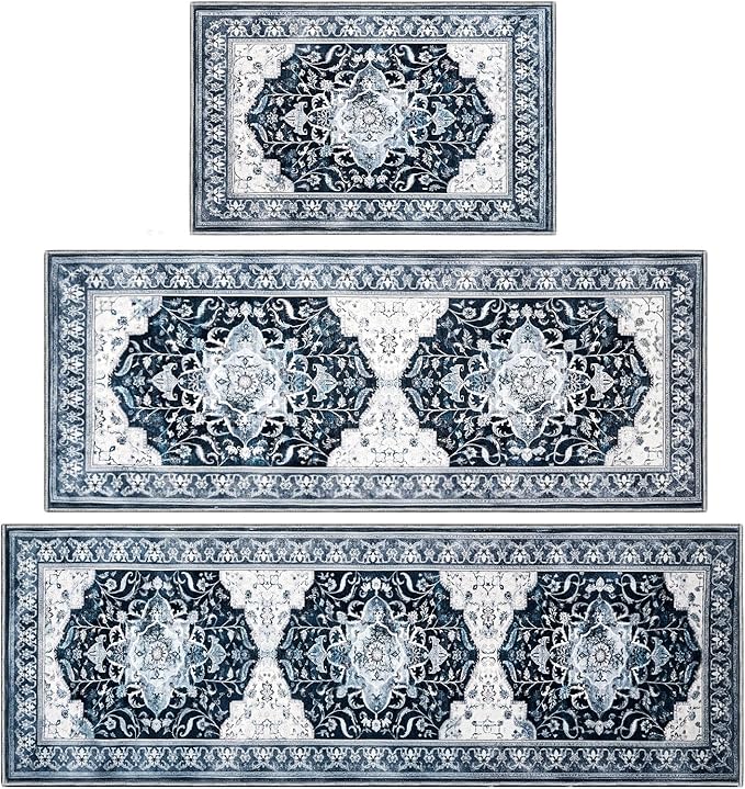 Kitchen Rug Set 3Pcs, Boho Rug Sets Non Slip Washable for Floor Thick Farmhouse Kitchen Decor Runner Rugs for Kitchen, Entryway, Laundry, Hallways 20''x32''+20''x48''+20''x59''