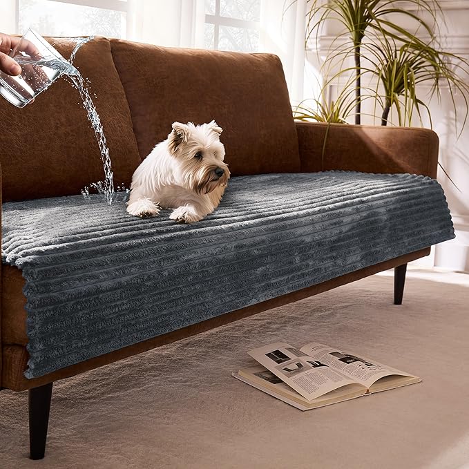 Meider Dual Non-Slip Couch Cover for Dogs Waterproof, Fuzzy Soft Pet Couch Covers for Sofa 3 Cushion, Pet Friendly Soft Dog Bed Covers Sofa Cover Washable (Titanium Gray, 33" x 85" 1 Pack)