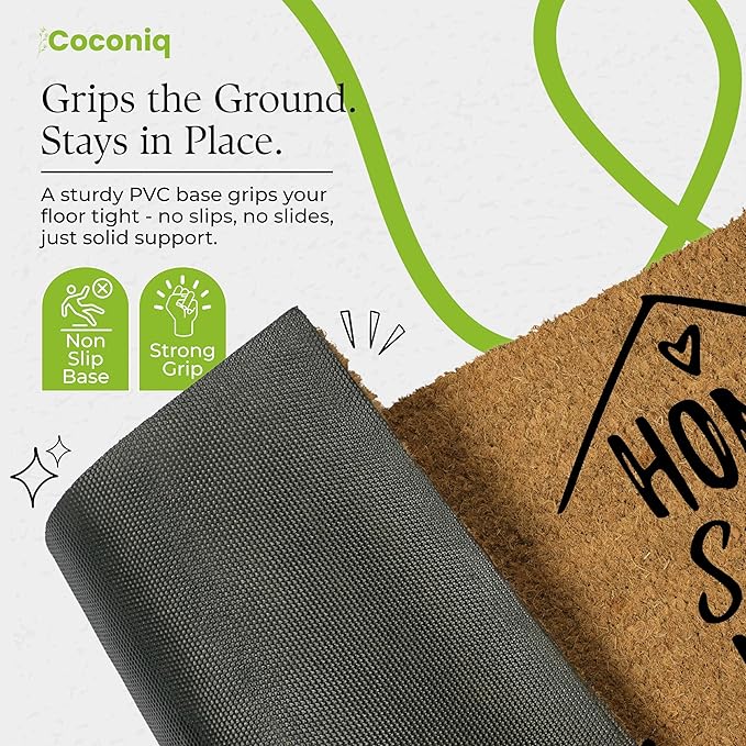 COCONIQ Coir Door Mats 17" X 30", Non-Slip Sturdy, PVC Backed Heavy Duty, Easy to Clean, Ideal for Door Entrance, Patio, Porch, Backyard, Garages, Home Sweet Home, with Cats