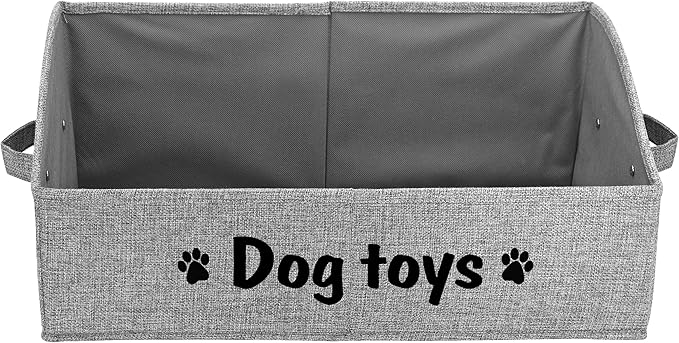PET ARTIST Sturdy Collapsible Dog Organization and Storage Basket Accessible,Cute Dog Toy Storage with Handles,Dog Toy Box Bin Large for Chew Toys,Clothes,Squeak Toys,Gray