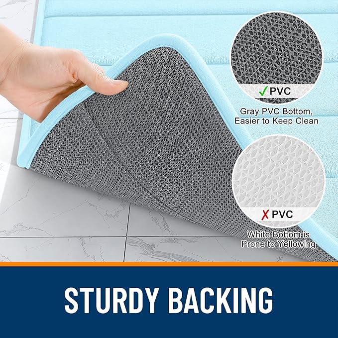 OLANLY Memory Foam Long Bathroom Rugs Runner 47x20, Super Soft Absorbent Bath Mat, Quick Dry, Machine Washable Shower Floor Rugs, Bathmat Carpet, Bathroom Home Decor Accessories, Sky Blue