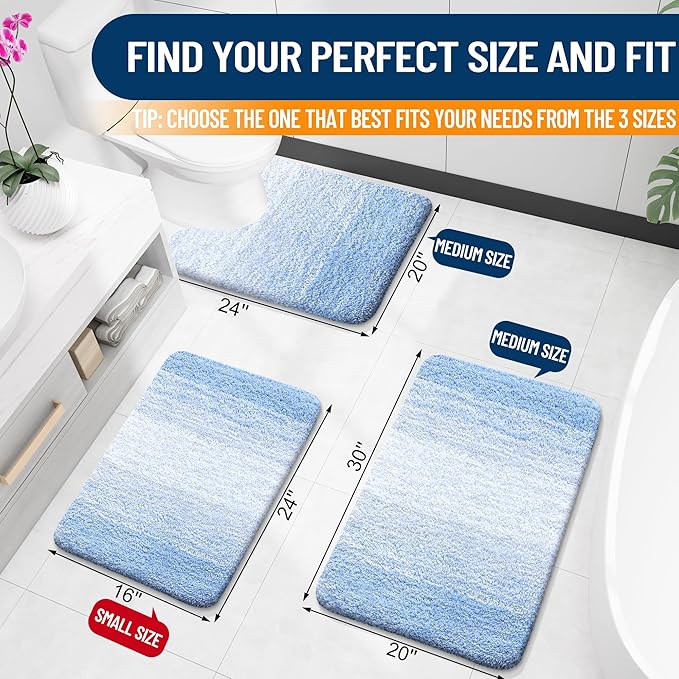 OLANLY Bathroom Rugs Mat 50x30, Extra Soft Absorbent Microfiber Bath Rugs, Rubber Backing, Quick Dry, Machine Washable Bath Mats for Bathroom Floor, Tub and Shower, Home Decor Accessories, Light Blue