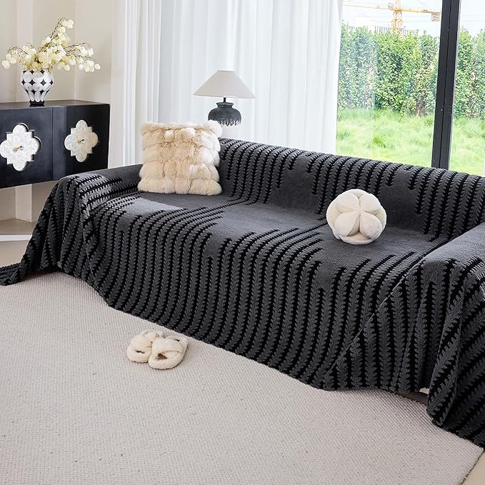 Sherpa Fleece Couch Cover for Dogs Washable Non Slip, Pet Proof Sofa Covers for 3-4 Cushion Couch Heavy Duty Scratch Resistant Pet Friendly Furniture Cover Fits Love Seat 71" x 150", Gray