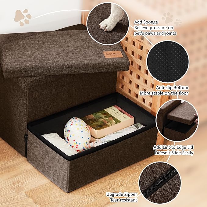 Love's cabin Dog Stairs with Storage 13" H,Foldable Pet Stairs for Small Medium or Large Dogs,Cat Puppy Steps Ramp with Zip up to 150 lbs(Coffee,2 Steps no Condo)