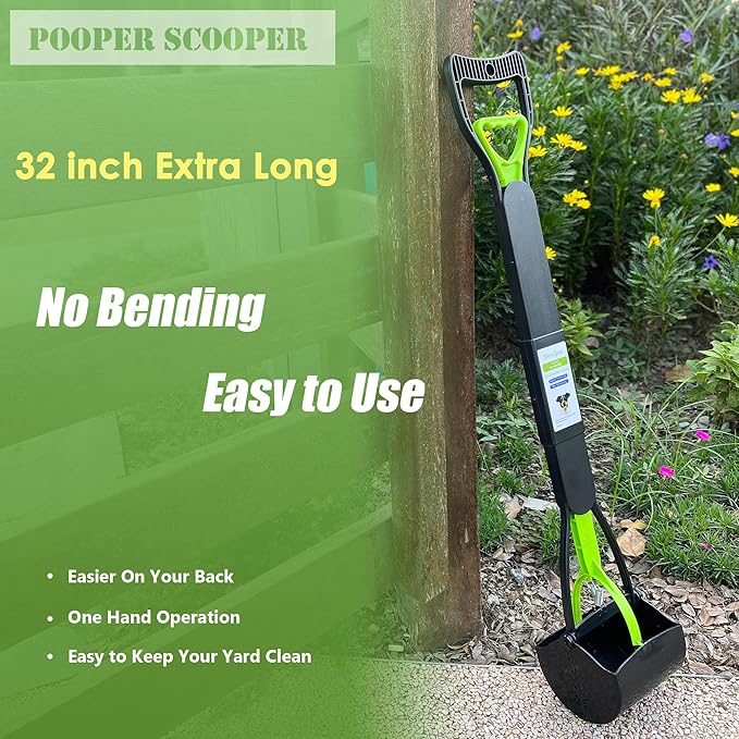 ShinyDew 32" Pooper Scooper for Large Small Dogs, Extra Long Handle Heavy Duty Poop Scoop, Foldable Dog Poop Picker Upper for Yard (Without Bag and Dispenser Attachment)