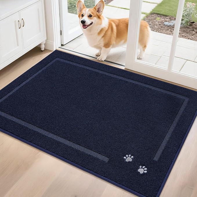 BEQHAUSE Dog Door Mat for Muddy Paws 32"x48" Dirt Trapper Absorbent Doormat Non Slip Entryway Rugs Washable Stain Resistant Welcome Floor Mat Soft Low-Profile for Front Back Door, Navy Blue