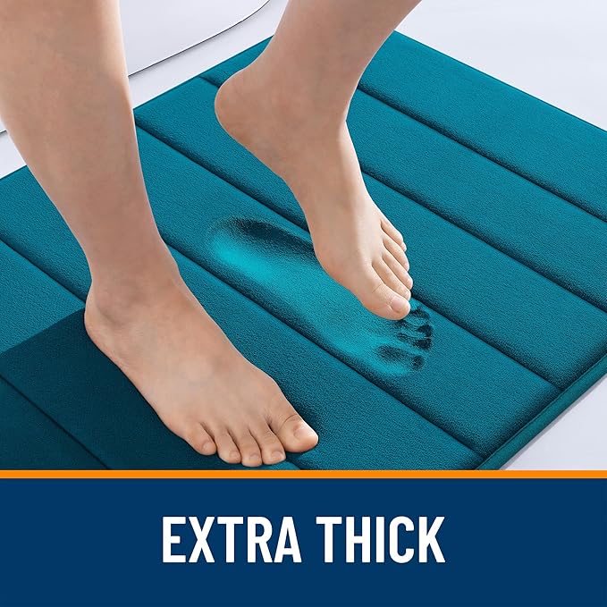 OLANLY Memory Foam Toilet Rugs U Shaped 24x20, Super Soft Absorbent Contour Bath Rugs, Quick Dry, Machine Washable Toilet Mat, Bathmat Carpet, Bathroom Home Decor Accessories, Peacock Blue