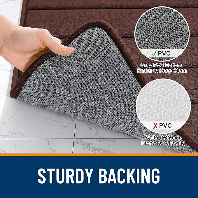 OLANLY Memory Foam Bath Mat 24x16, Super Soft Absorbent Bathroom Rugs, Quick Dry, Machine Washable Shower Floor Rugs, Bathmat Carpet, Bathroom Home Decor Accessories, Brown