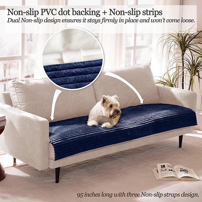 Meider Dual Non-Slip Couch Cover for Dogs Waterproof, Fuzzy Soft Pet Couch Covers for Sofa 3 Cushion, Pet Friendly Soft Dog Bed Covers Sofa Cover Washable (Navy Blue, 33" x 75" 1 Pack)