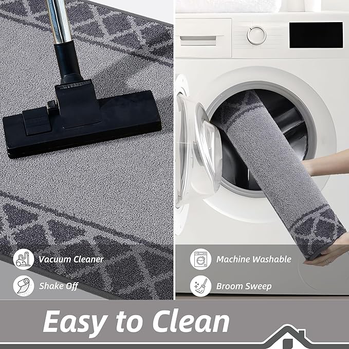 BEQHAUSE Door Mat Dirt Trapper Non Slip Entryway Rugs Absorbent Welcome Mat Low Profile Washable Front Door Mat for Muddy Paws,Entrance,Hallway, 32" x 48",Grey
