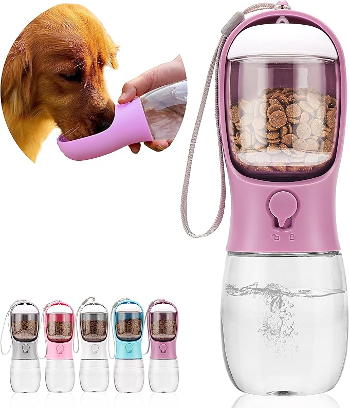 AVELORA Dog Water Bottle,Portable pet Water Bottle with Food Container,Outdoor Portable Water Dispenser for Cat,Rabbit,Puppy and Other Pets for Walking,Hiking,Travel(10oz)
