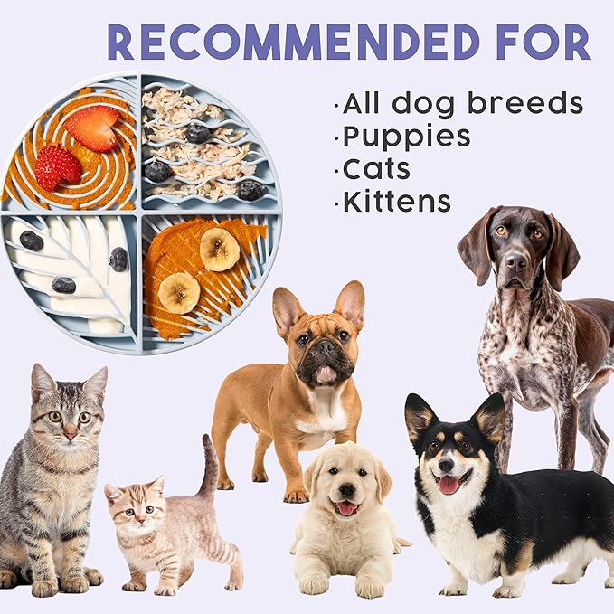 Awoo Paradise Silicone Dog & Cat Lick Mat & Slow Feeder with Suction Cups, Non-Slip, Dishwasher Safe, Extend Mealtime, Reduce Anxiety (Sky)