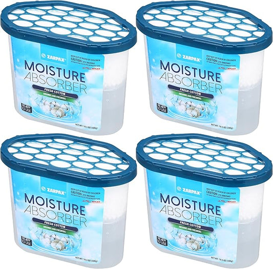 Moisture Absorber Fresh Cotton 10.5 oz/300g | Removes Moisture, Damp & Humidity | Odor Absorber With Fresh Cotton Fragrance | Moisture Trap for Bathroom, Closet, Kitchen | Set of 4