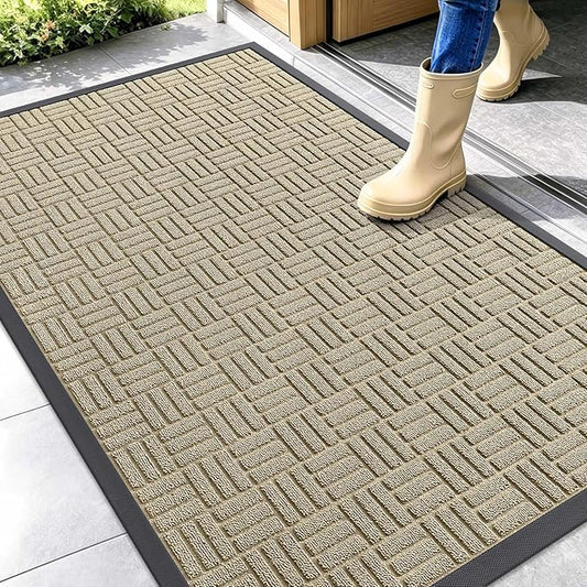 OLANLY Front Door Mat Outside Entrance 47x32, Absorbent, Heavy Duty Sturdy Natural Rubber Doormat Indoor Outdoor, Stain and Fade Resistant, Non-Slip Backing Low Profile Floor Mat for Entryway, Beige
