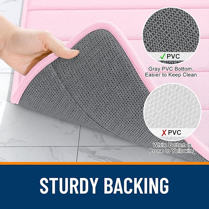 OLANLY Memory Foam Toilet Rugs U Shaped 24x20, Super Soft Absorbent Contour Bath Rugs, Quick Dry, Machine Washable Toilet Mat, Bathmat Floor Carpet, Bathroom Home Decor Accessories, Pink