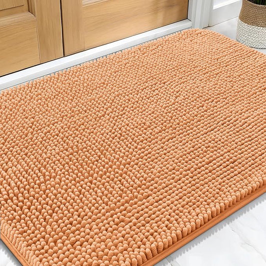 OLANLY Dog Door Mat for Muddy Paws 30x20, Absorbs Moisture and Dirt, Absorbent Non-Slip Washable Doormat, Quick Dry Chenille Mud Mat for Dogs, Entry Indoor Entryway Carpet for Inside Floor, Orange