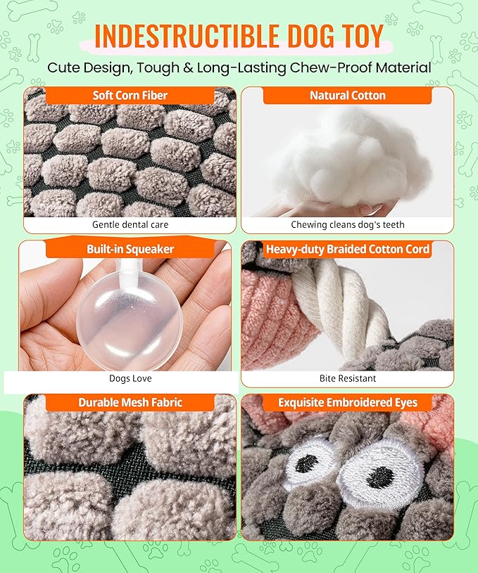 Squeaky Plush Dog Toys - Adorable Animal Designs with Soft Cotton Filling, Cute Stuffed Dog Chew Toys for Small, Medium Non-Aggressive Chewing Dogs Chewer (Grey - Donkey)