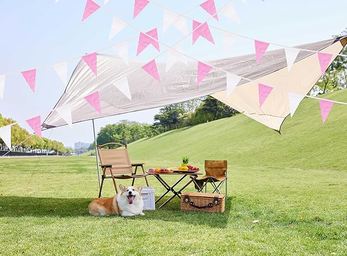 100 Feet Pink & White Pennant Banner Flags String Hanging Pink & White DIY Triangle Bunting Flags,Party Decorations for Grand Opening,Party Events Celebration,Kids Birthday,60 Pcs