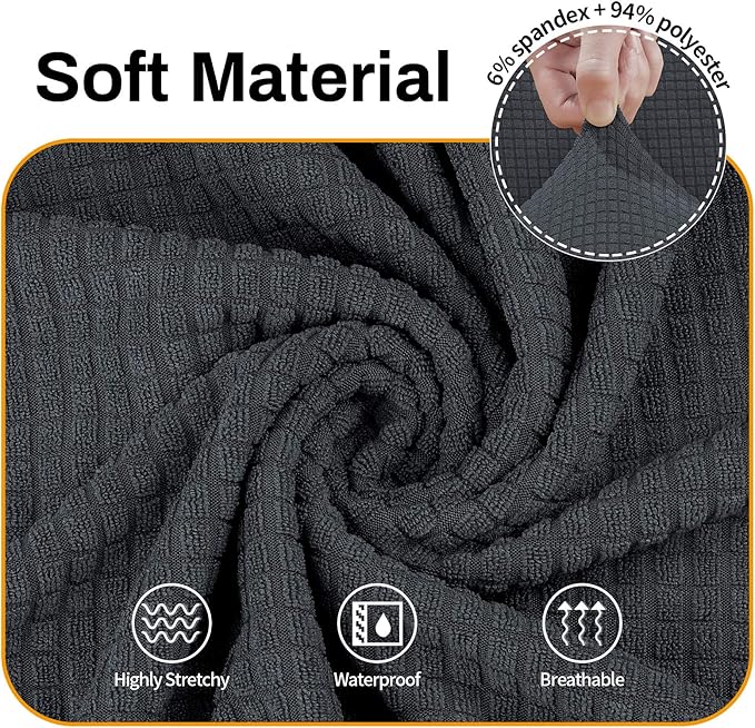 Asnomy Couch Covers for 3 Cushion Couch Stretch Sofa Covers Slipcovers, Pet Protector Furniture Covers for Dogs Cats Spandex Jacquard Fabric Small Checks （Large，Charcoal Ash）