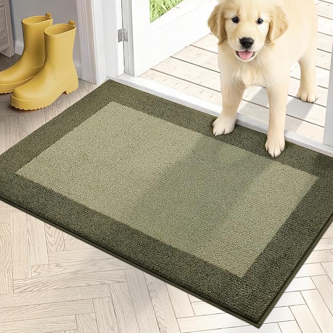 PURRUGS Dirt Trapping Door Mat 20" x 32", Non-Slip Machine Washable Entry Rug, Entrance Mat, Indoor Front Door Mat, Super Absorbent Entryway Rug for Muddy Shoes & Paws, Budding Green & Sage Green