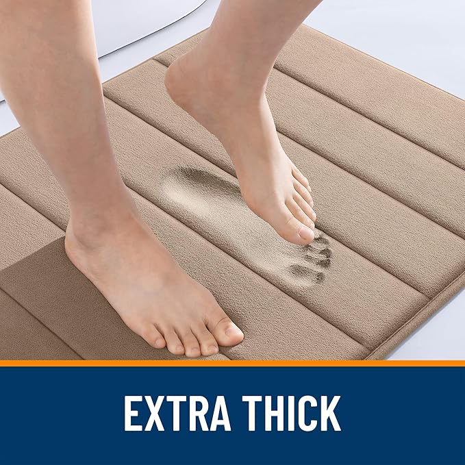 OLANLY Memory Foam Toilet Rugs U Shaped 24x20, Super Soft Absorbent Contour Bath Rugs, Quick Dry, Machine Washable Toilet Mat, Bathmat Floor Carpet, Bathroom Home Decor Accessories, Tan