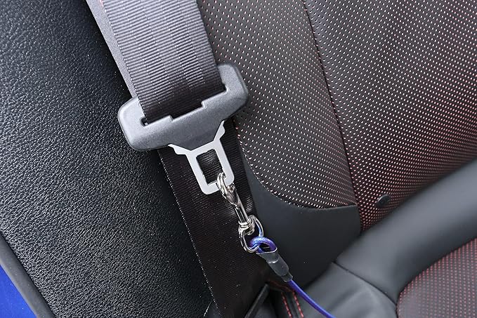 Mogoko Pet Dog Car Seat Belt Restraint, Coated Stainless Steel Chew Proof Dog Vehicle Safety Tether Cable, Double Clip No-Chew Pet Car Leash Lead-16 Inch