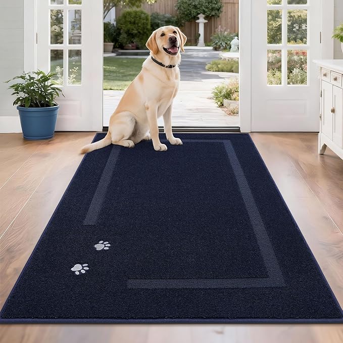 BEQHAUSE Dog Door Mat for Muddy Paws 36"x60" Dirt Trapper Absorbent Doormat Non Slip Entryway Rugs Washable Stain Resistant Welcome Floor Mat Soft Low-Profile for Front Back Door, Navy Blue