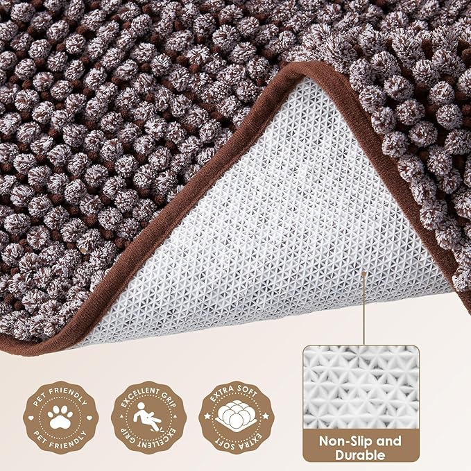 EHEYCIGA Super Absorbent Dog Door Mat for Muddy Paws 36x24 Inch Indoor, Front Doormat Outside Entrance, Quick Dry Chenille Washable Dog Crate Bed, Non-Slip Pet Rug Mud Mat Outdoor Entryway, Brown