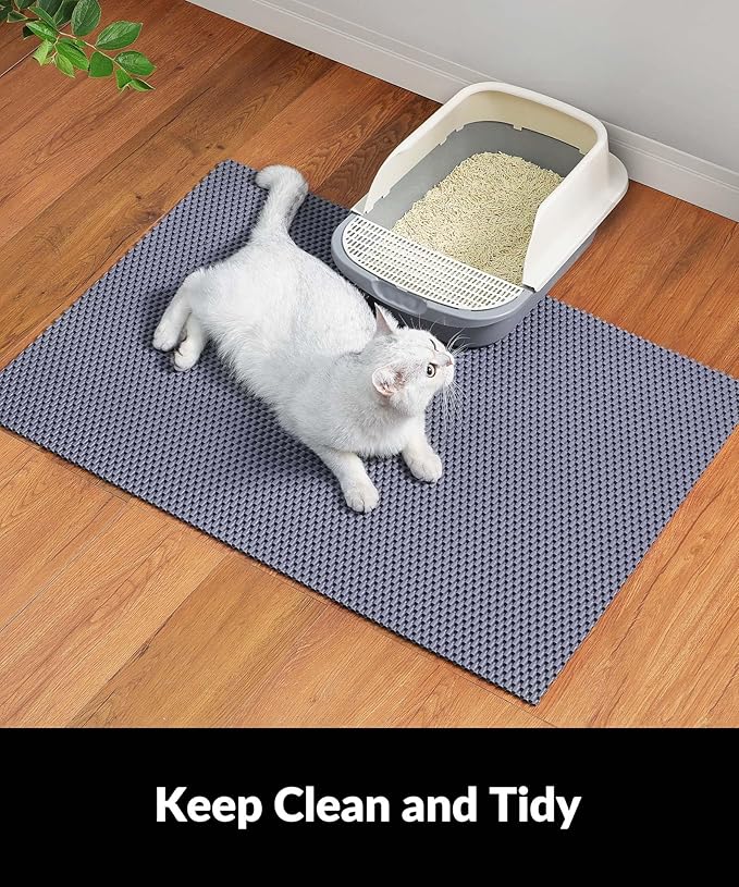 Cooyes Cat Litter Mat - Cut to Fit Any Place, 47"x35" Extra Large Litter Trapping Mat for Litter Box, Easy to Clean, Waterproof & Non-Slip Kitty Pad, Scatter Control to Protect The Floor (Grey)