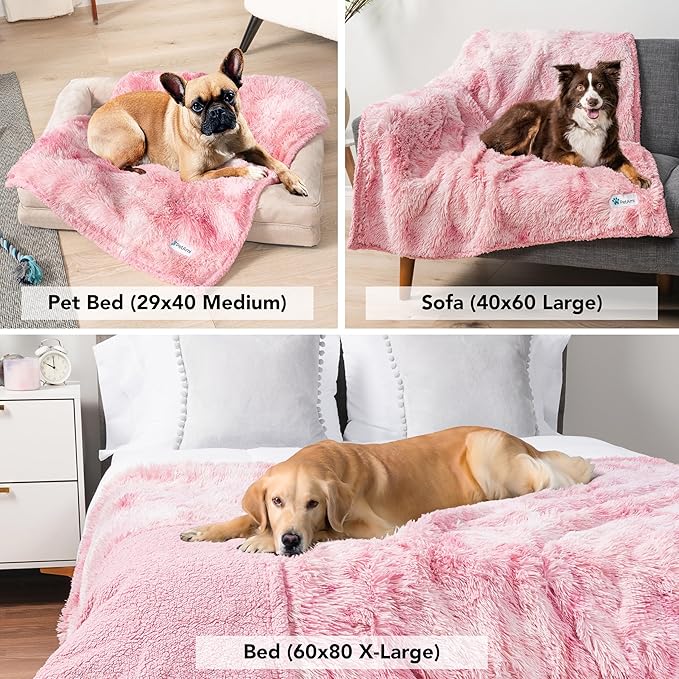 PetAmi Waterproof Dog Blanket for Medium Large Dogs, Calming Fleece Cat Blanket, Couch Protector Washable Sherpa Faux Fur Pet Throw for Puppy, Soft Reversible Leakproof 40x60 Tie-Dye Pink