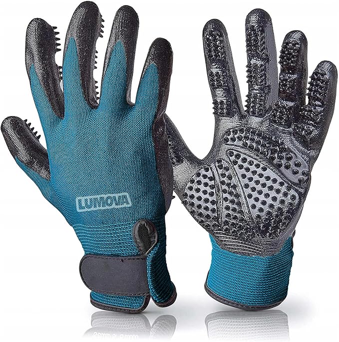 Pet Grooming Glove – Patented Rubber-Massage Shedding Bath & Hair Remover for Dogs, Cats & Livestock – Lightweight, Flexible, Secure Fit (Cyan&Black)