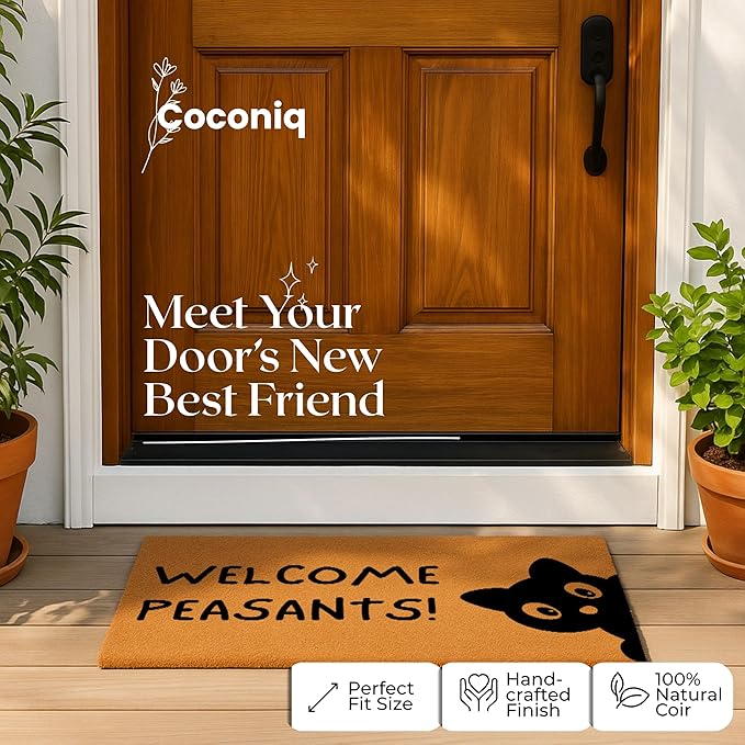 COCONIQ Coir Door Mats 17" X 30", Non-Slip Sturdy, PVC Backed Heavy Duty, Easy to Clean, Ideal for Door Entrance, Patio, Porch, Backyard, Garages, Sneaky Welcome Peasants