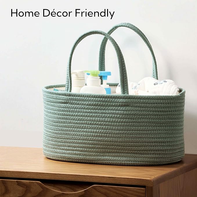 Diaper Caddy Organizer, Empty Gift Basket for Newborn Essentials, Baby Storage Basket, Stylish Gift Bag for Baby Shower, Boys and Girls - Small, Sage Green