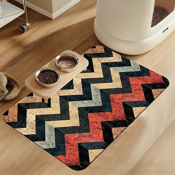 Vintage Plaid Pet Food Mat for Cats and Dogs–Absorbent Quick Dry Feeding Placemat, Non Slip Rubber Base, Waterproof Bowl Mat for Indoor Use, Pet Supplies 16"x24"