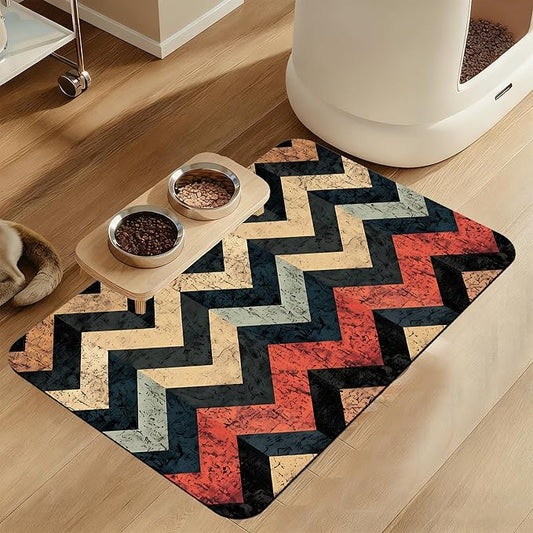 Vintage Plaid Pet Food Mat for Cats and Dogs–Absorbent Quick Dry Feeding Placemat, Non Slip Rubber Base, Waterproof Bowl Mat for Indoor Use, Pet Supplies 16"x24"