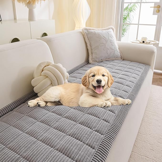 MYSKY HOME Couch Cover for Dogs Washable, Dog Sofa Couch Covers,Washable Non-Slip Couch Sofa Cover Protector Dog Mat for 2 Cushions and Sofas(Light Grey,27.6" x 70.9")
