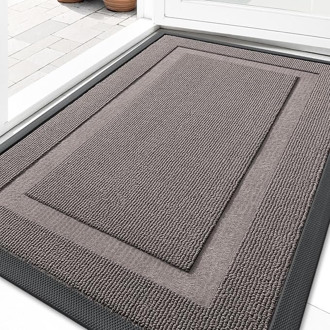 OLANLY Front Door Mat Indoor Outdoor Entrance, Waterproof All-Season, All-Weather Doormat, Sturdy Natural Rubber, Low Profile, Easy Clean Patio Porch Entryway Mat, 29.5x17, Taupe