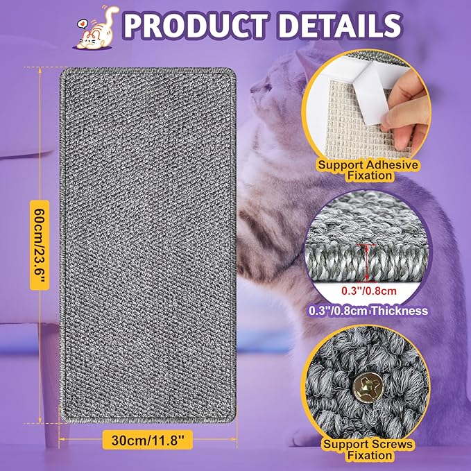 Wall Corner Cat Scratcher | Cat Scratcher Wall Mounted with Faux Sisal & Carpet Pad, 23.6x11.8 Inch Furniture Protector for Indoor Cats to Protect Couches & Walls