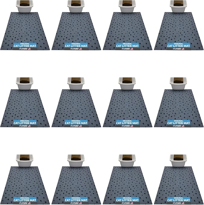 Drymate 12-Pack XL Original Cat Litter Mat, Contains Mess from Box, Protects Floors, Urine-Proof, Machine Washable, Soft on Kitty Paws, Absorbent, Waterproof (USA Made) (28”x36”)(GreyStripePaw)