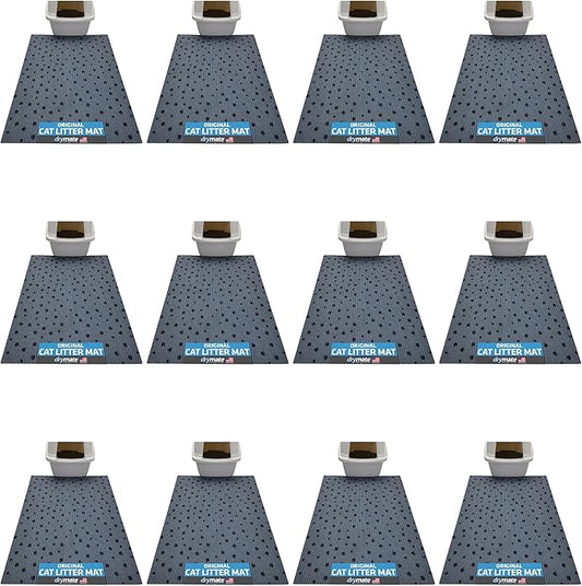 Drymate 12-Pack XL Original Cat Litter Mat, Contains Mess from Box, Protects Floors, Urine-Proof, Machine Washable, Soft on Kitty Paws, Absorbent, Waterproof (USA Made) (28”x36”)(GreyStripePaw)