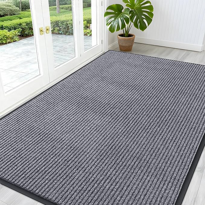 OLANLY Front Door Mat Indoor Outdoor Entrance, Waterproof Heavy Duty Doormat, Fade Resistant, Low Profile, Easy Clean Patio Porch Welcome Floor Mats for Entry, 59x40, Light Gray