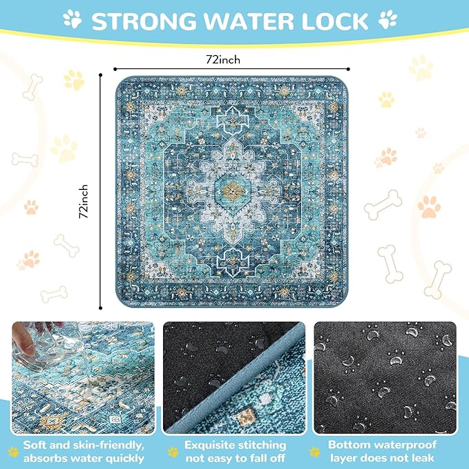 Lahome Extra-Large Washable Dog Pee Pads (72"x72") - Super Absorbent & Waterproof - Leakproof Reusable Mat for Playpens, Beds & Whelping, Convenient Cleanup,Blue
