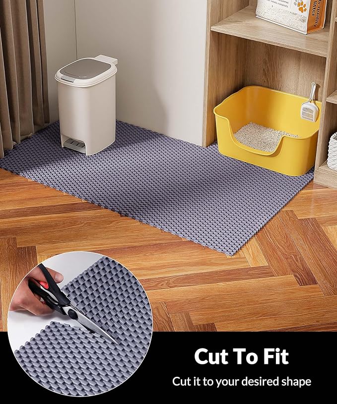 Cooyes Cat Litter Mat - Cut to Fit Any Place, 47"x35" Extra Large Litter Trapping Mat for Litter Box, Easy to Clean, Waterproof & Non-Slip Kitty Pad, Scatter Control to Protect The Floor (Grey)