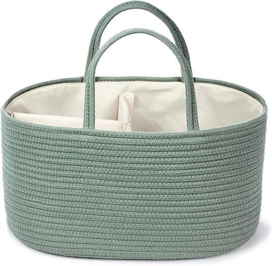 Diaper Caddy Organizer, Empty Gift Basket for Newborn Essentials, Baby Storage Basket, Stylish Gift Bag for Baby Shower, Boys and Girls - Large, Sage Green