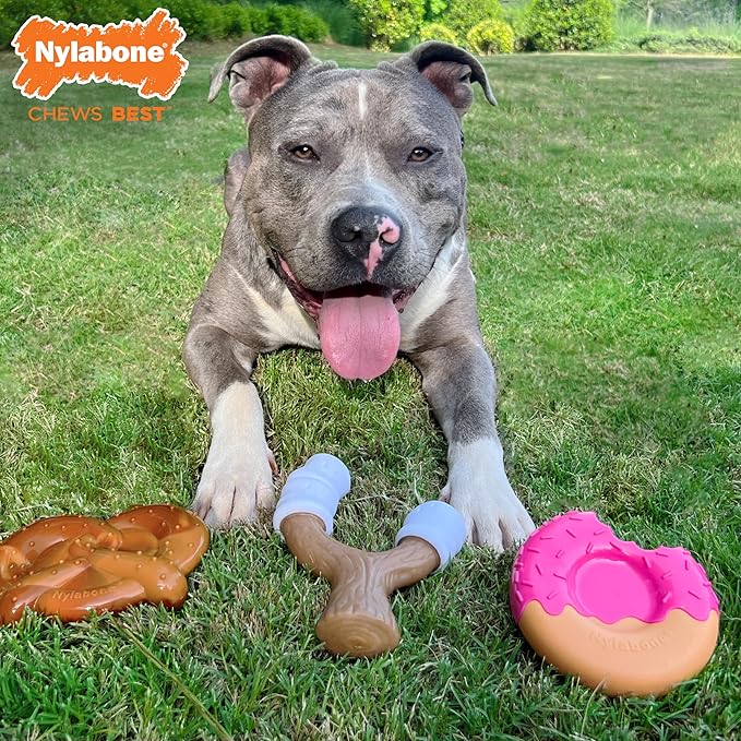 Nylabone Power Chew Toy Bundle, Cute Dog Toys for Aggressive Chewers, Bacon Glazed, Toasted Marshmallow, and Peanut Butter Flavors, Large Dogs - Up to 50 lbs, 3 Pack
