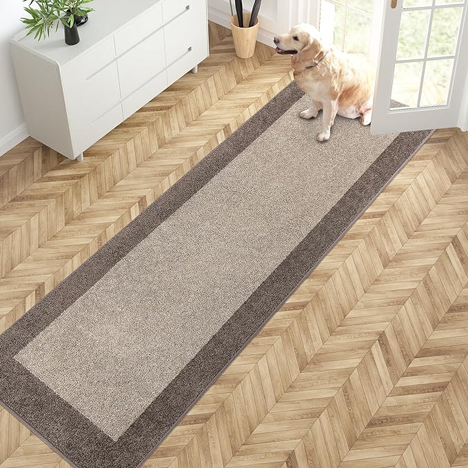 PURRUGS Dirt Trapping Door Mat 24" x 84", Non-Slip Machine Washable Entry Rug, Entrance Mat, Indoor Front Door Mat, Super Absorbent Entryway Rug for Muddy Shoes & Paws, Beige & Grayish Brown
