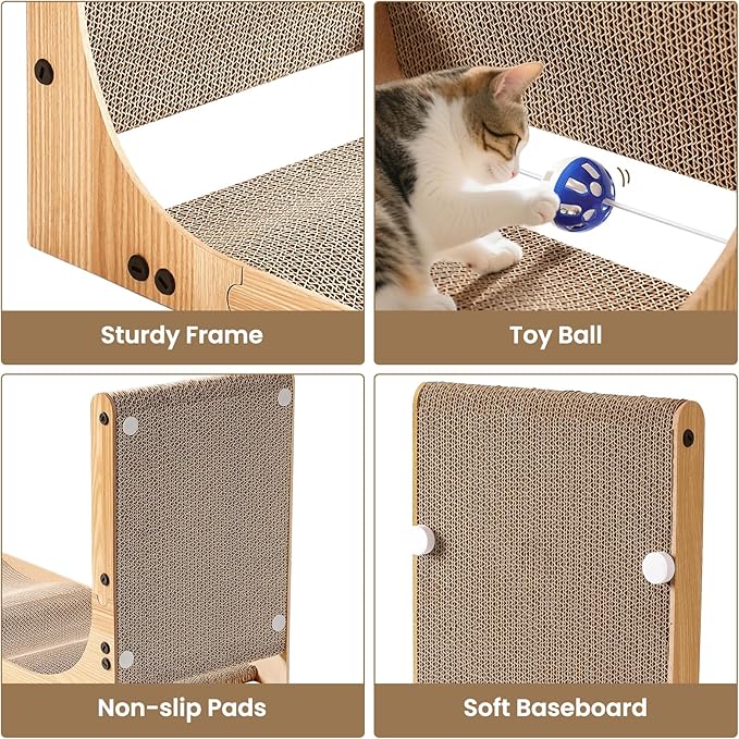 Cat Scratcher with Replacement Cardboard, 27.6" L Shape Wall Mounted Cardboard Cat Scratchers for Indoor Cats, Large Protecting Furniture Cat Scratch Pad with Ball Toy, Catnip