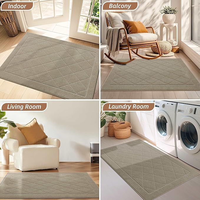 BEQHAUSE Dirt Trapper Door Mat 36" x 60", Doormat Non-Slip Entryway Rugs Washable, Dog Door Mat Stain Resistant and Absorbent Welcome Floor Mat for Front Back Door, Mud Wet Shoes & Paws, Beige